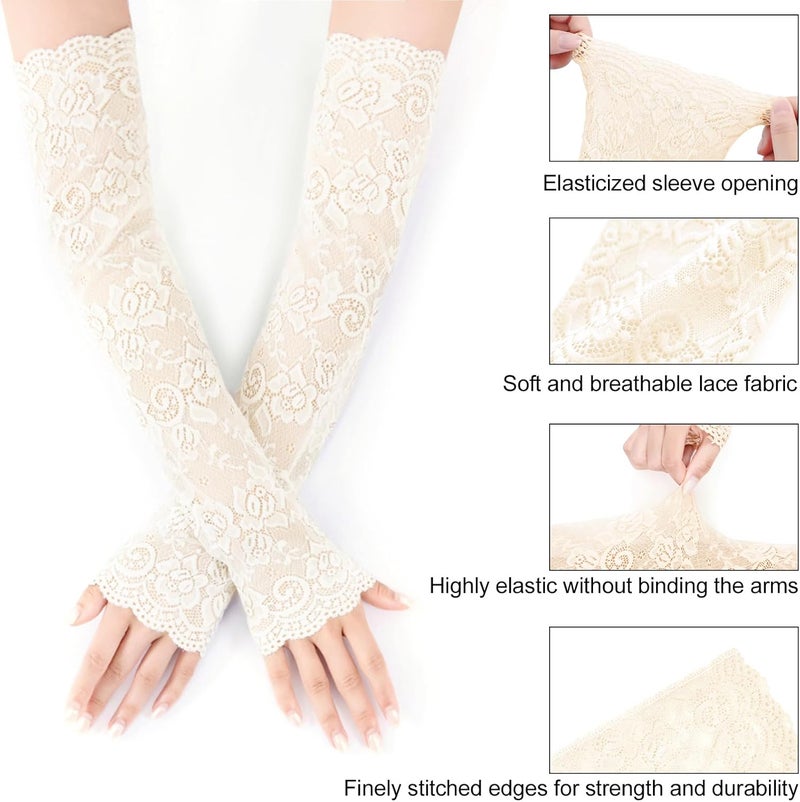 RainFlowwer Lace Arm Sleeves For Women Wedding Sleeve, Floral Long Fingerless Lace Gloves for Bridal Party Prom Costume - Image 5